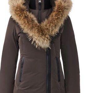 Mackage Brown Puffer Jacket with Fur Trim